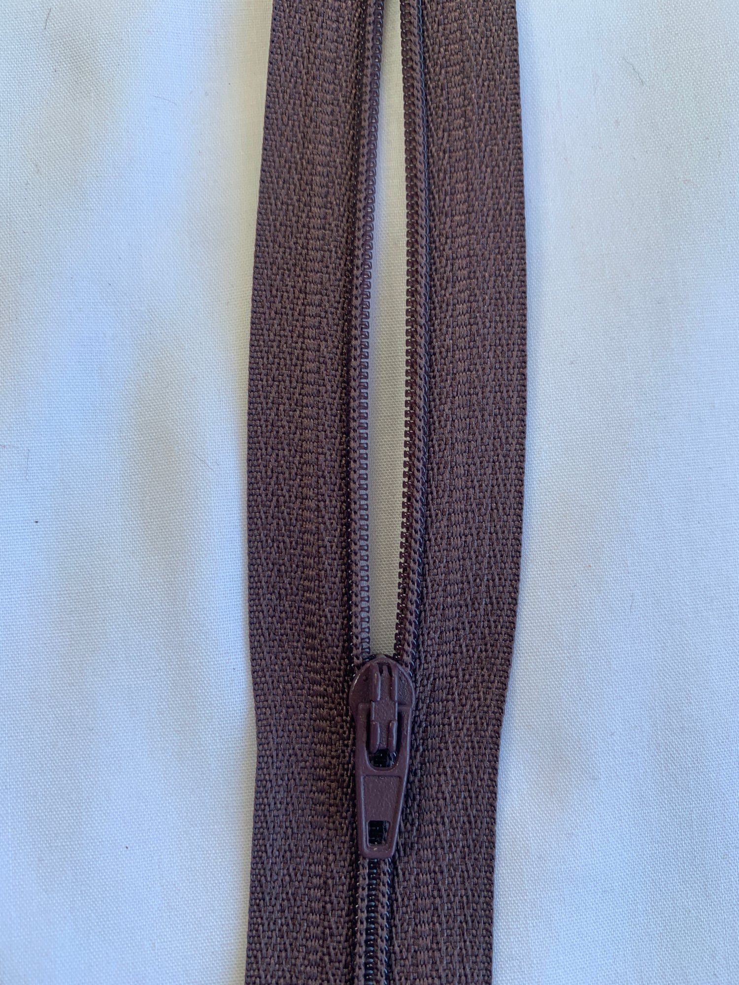 14 Inch Non-Separating Zipper, Light Walnut Brown, Molded Plastic, New