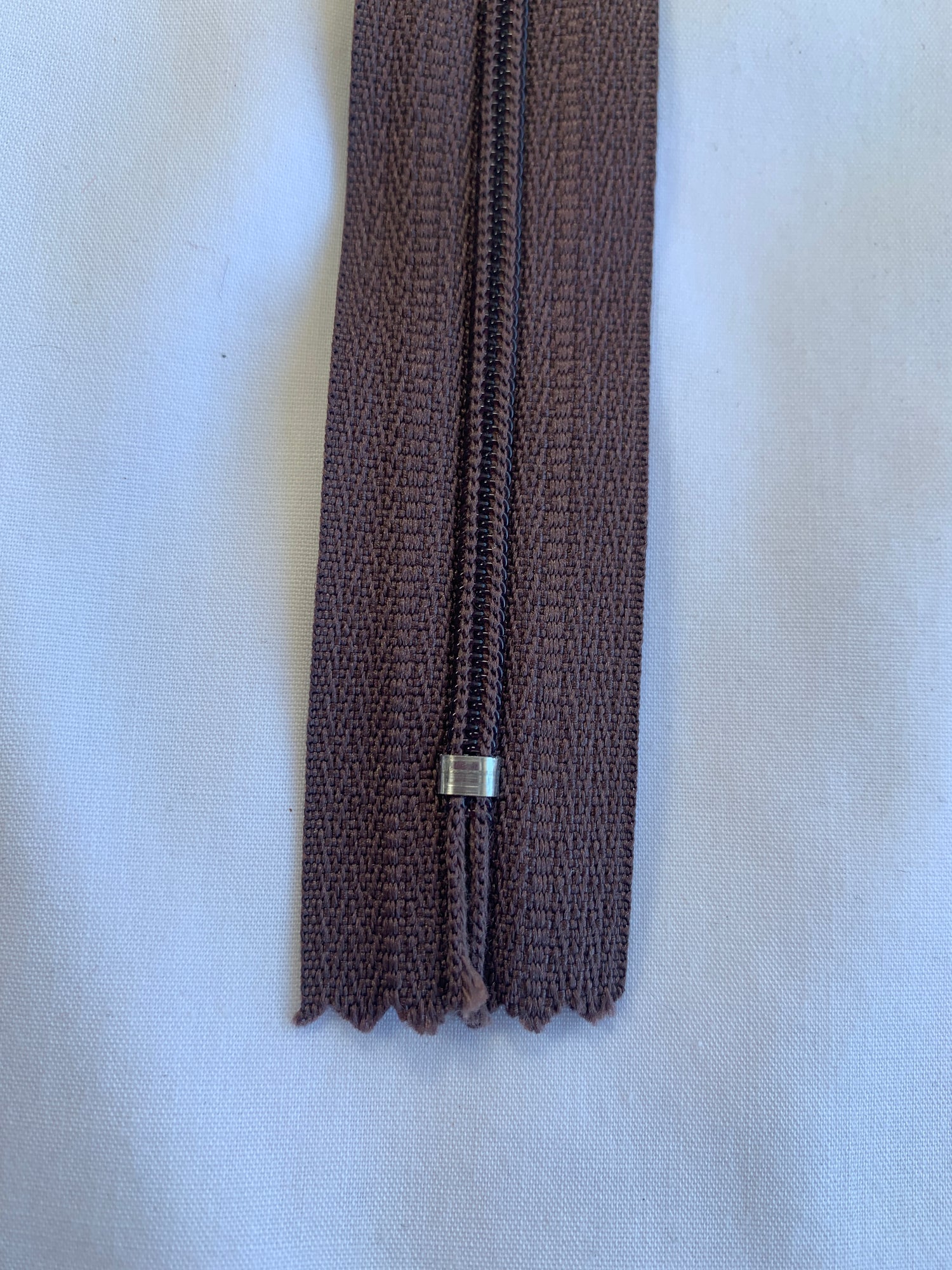 14 Inch Non-Separating Zipper, Light Walnut Brown, Molded Plastic, New