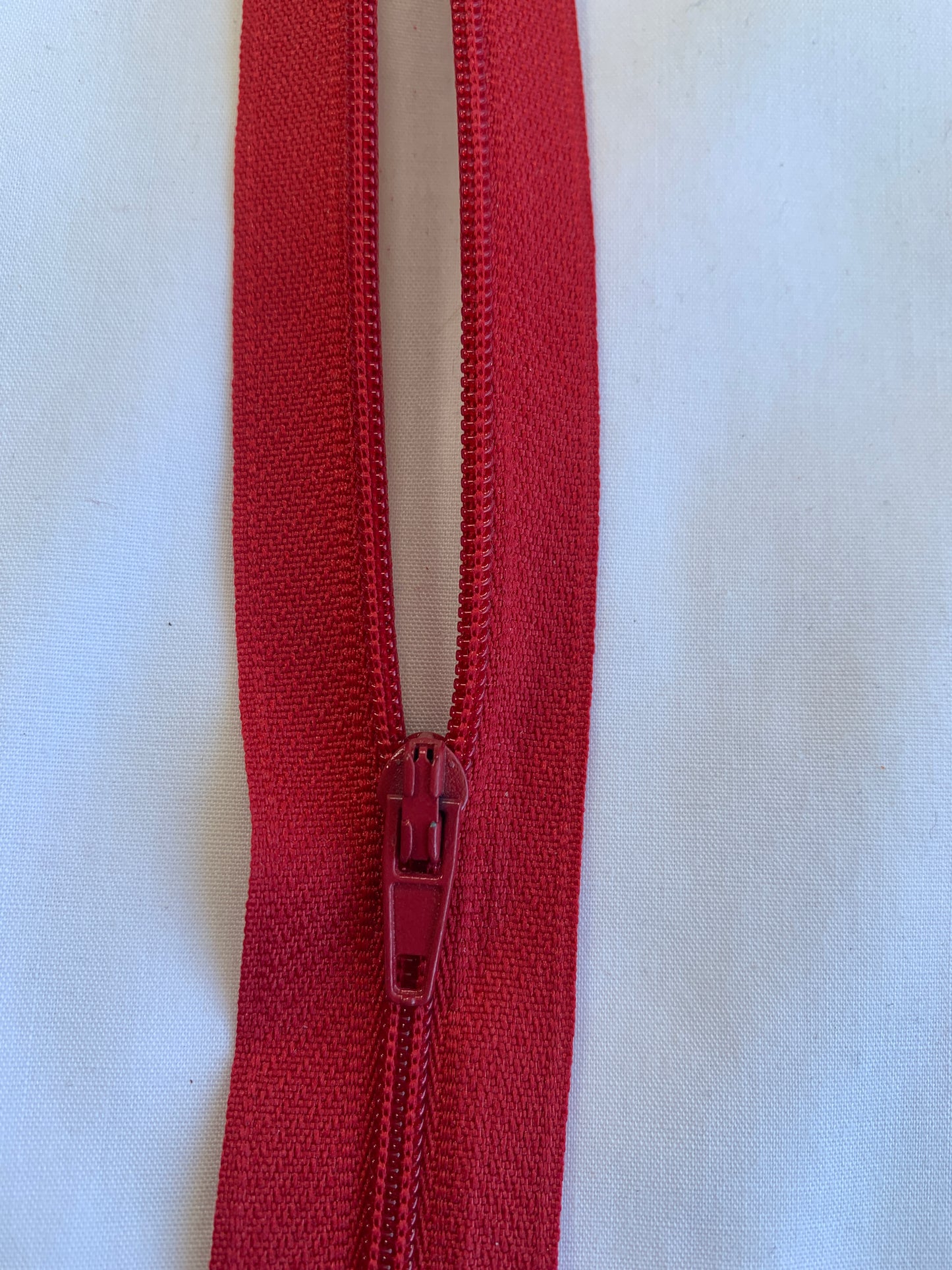 14 Inch Non-Separating Zipper, Scarlet Red, Molded Plastic, New