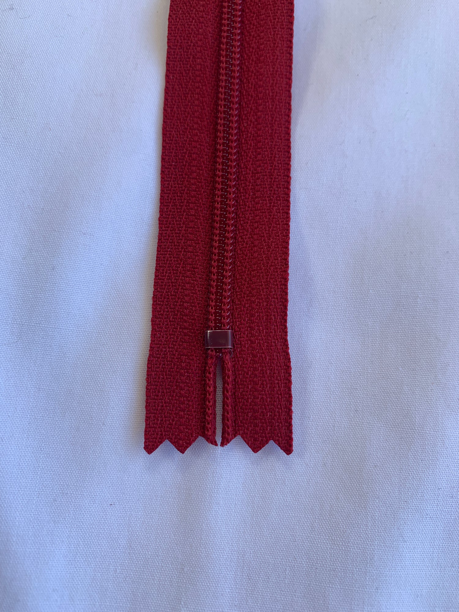 14 Inch Non-Separating Zipper, Crimson Red, Molded Plastic, New 