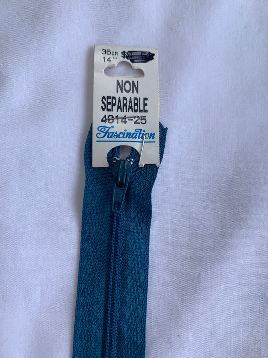 14 Inch Non-Separating Zipper, Cobalt Blue, Molded Plastic, New