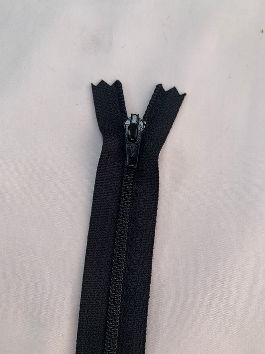 14 Inch Non-Separating Zipper, Black, Molded Plastic, New