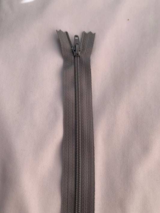 14 Inch Non-Separating Zipper, Grey, Molded Plastic, New