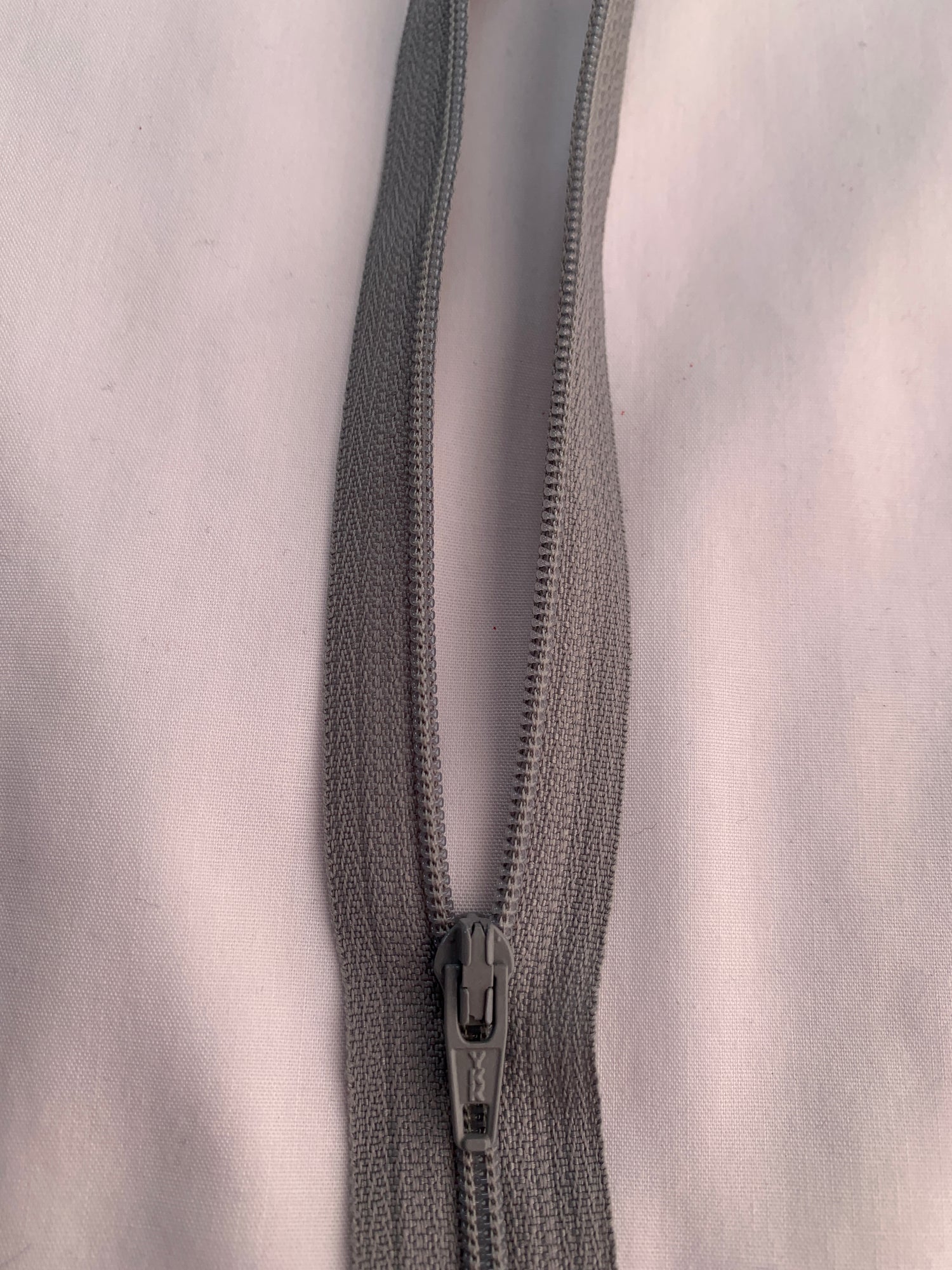14 Inch Non-Separating Zipper, Grey, Molded Plastic, New