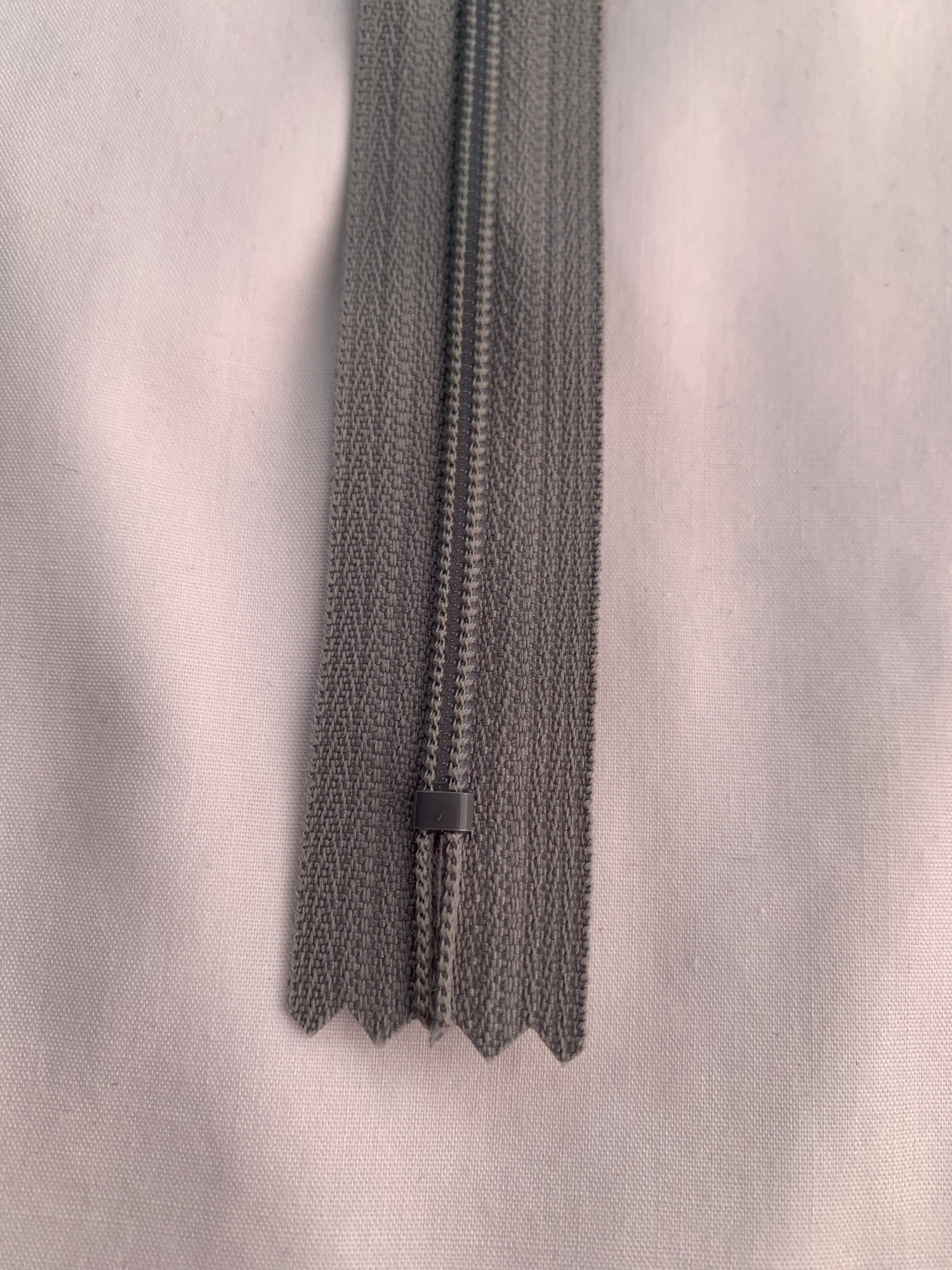 14 Inch Non-Separating Zipper, Grey, Molded Plastic, New