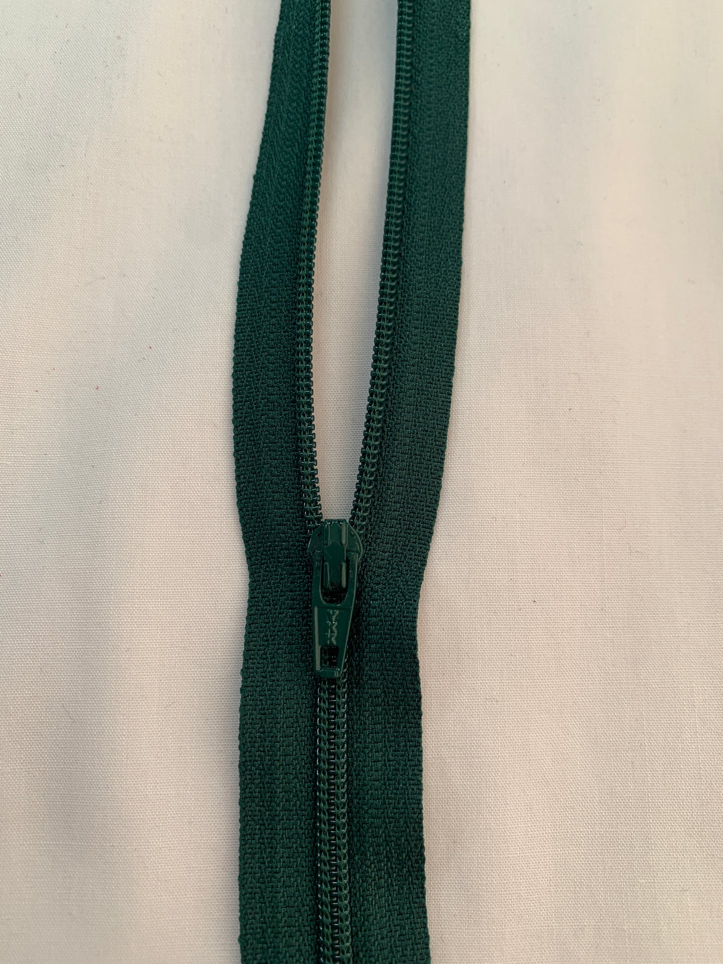 14 Inch Non-Separating Zipper, Dark Green, Molded Plastic, New