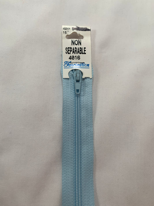 16 Inch Non-Separating Zipper, Arctic Blue, Molded Plastic, New