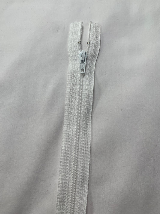 16 Inch Non-Separating Zipper, White, Molded Plastic, New