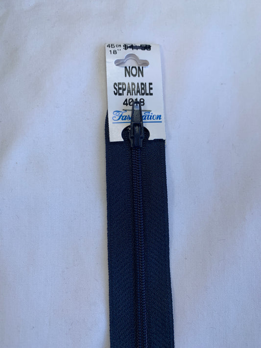 18 Inch Non-Separating Zipper, Oxford Blue, Molded Plastic, New