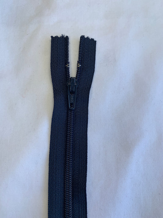 18 Inch Non-Separating Zipper, Navy Blue, Molded Plastic, New