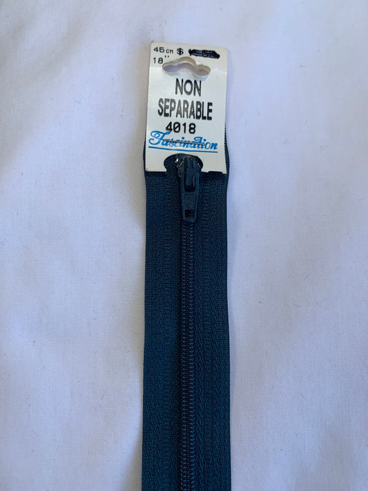 18 Inch Non-Separating Zipper, Dark Gray, Molded Plastic, New