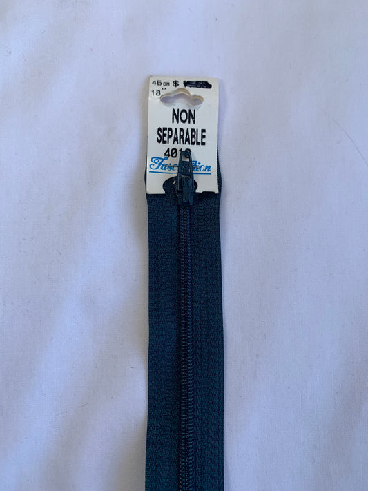 18 Inch Non-Separating Zipper, Blue Gray Color, Molded Plastic, New