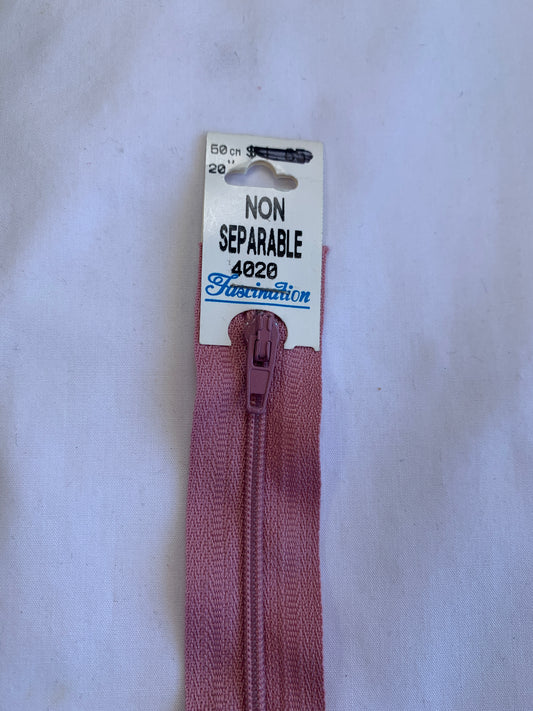 20 Inch Non-Separating Zipper, Baby Pink Color, Molded Plastic, New