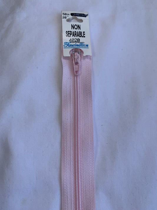 20 Inch Non-Separating Zipper, Flesh Pink Color, Molded Plastic, New