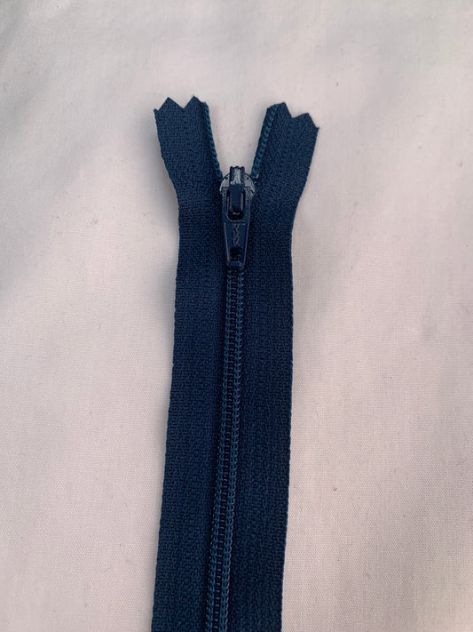 20 Inch Non-Separating Zipper, Navy Blue Color, Molded Plastic, New