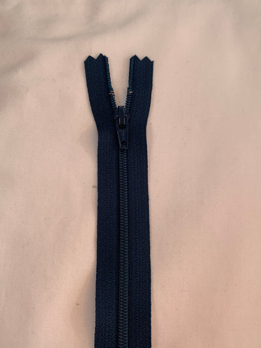 20 Inch Non-Separating Zipper, Navy Blue Color, Molded Plastic, New