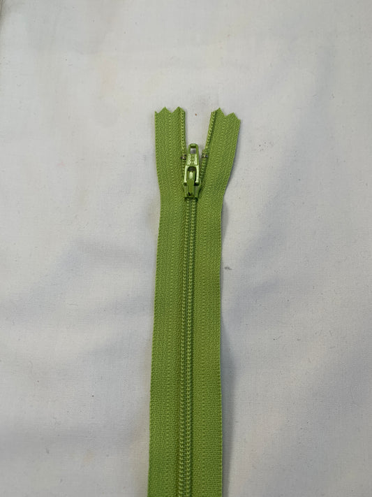 20 Inch Non-Separating Zipper, Lime Green Color, Molded Plastic, New