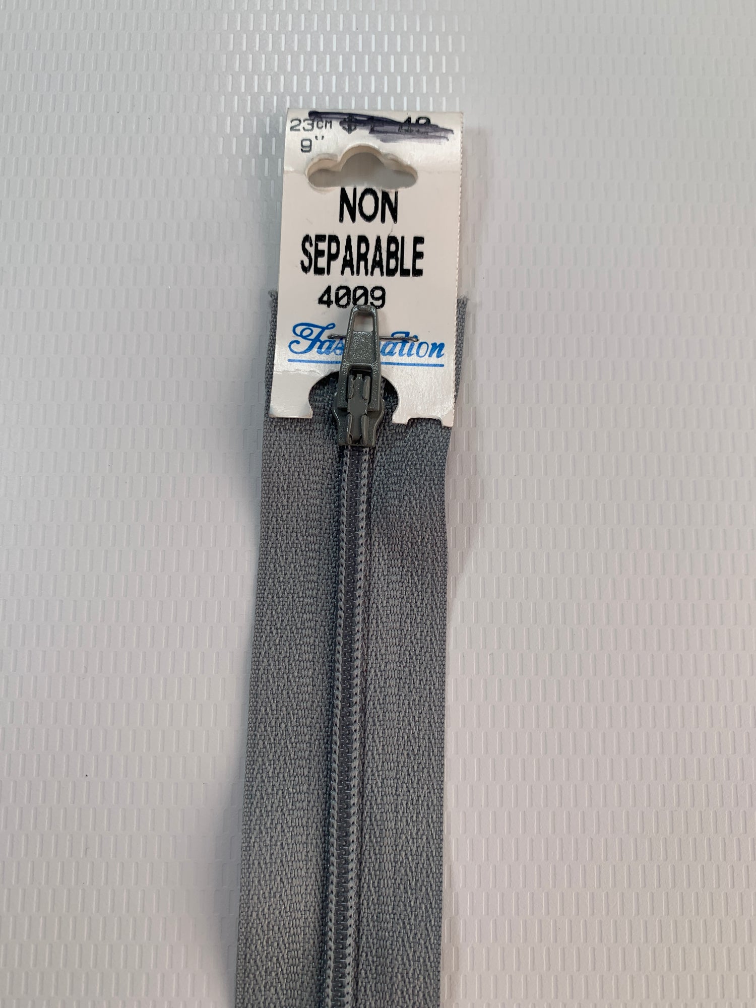 9 Inch Non-Separating Zipper, Cadet Gray, Molded Plastic, New 