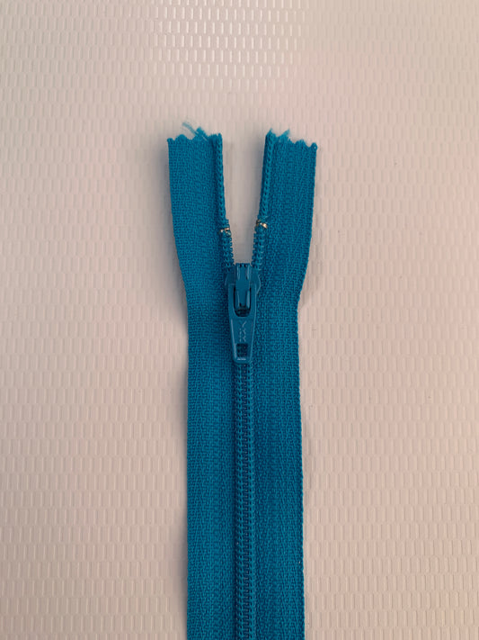 7 Inch Non-Separating Zipper, Peacock Blue, Molded Plastic, New