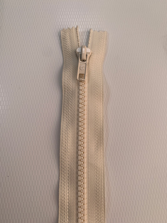 7 Inch Non-Separating Zipper, Cream Color, Molded Plastic, New