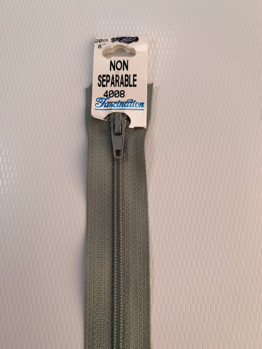 8 Inch Non-Separating Zipper, Seafoam Green, Molded Plastic, New