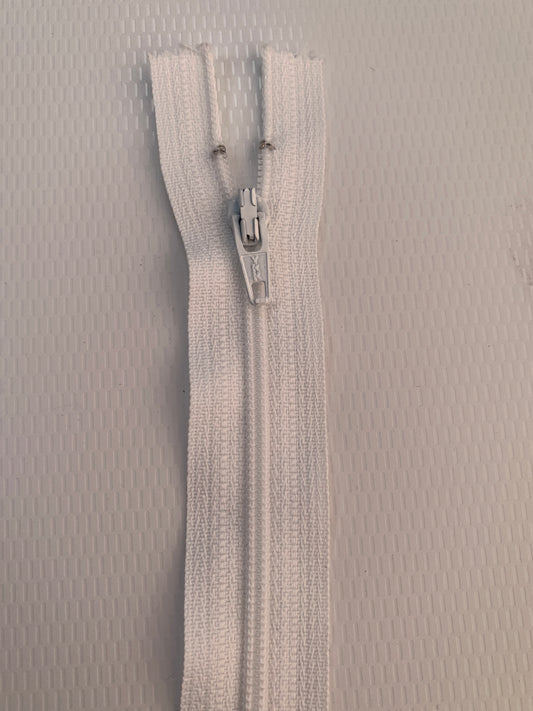 8 Inch Non-Separating Zipper, White, Molded Plastic, New