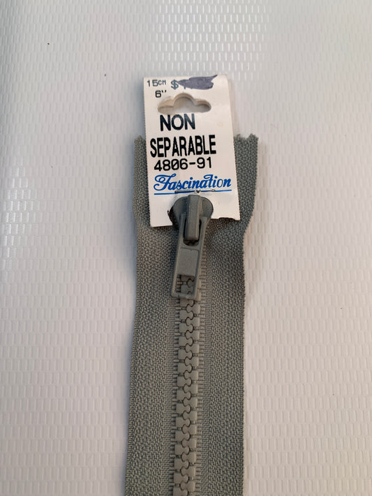 6 Inch Non-Separating Zipper, Seafoam Green, Molded Plastic, New