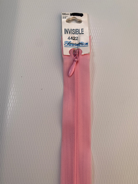 22 Inch Invisible Non-Separating Pink Plastic Zipper