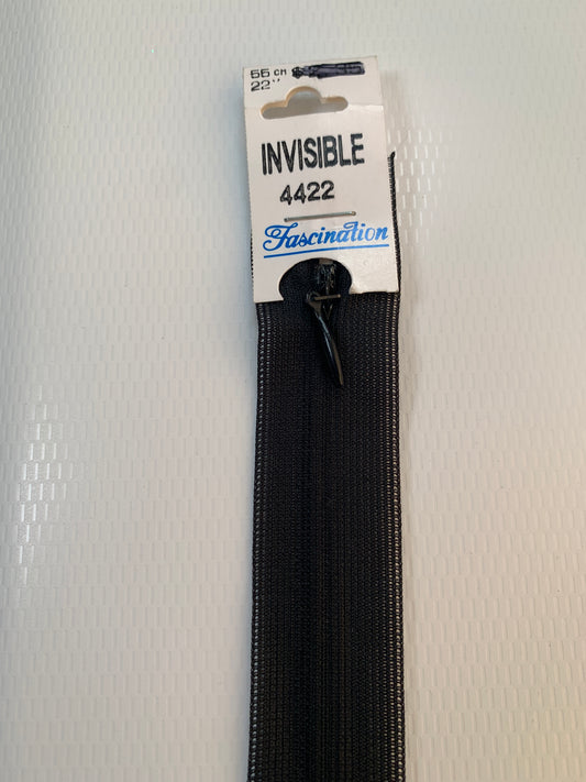 22 Inch Invisible Non-Separating, Black ,Plastic Zipper