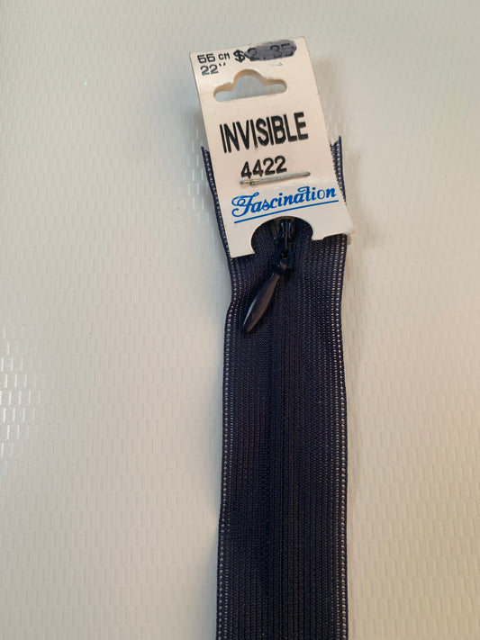 22 Inch Invisible Non-Separating, Navy Blue ,Plastic Zipper