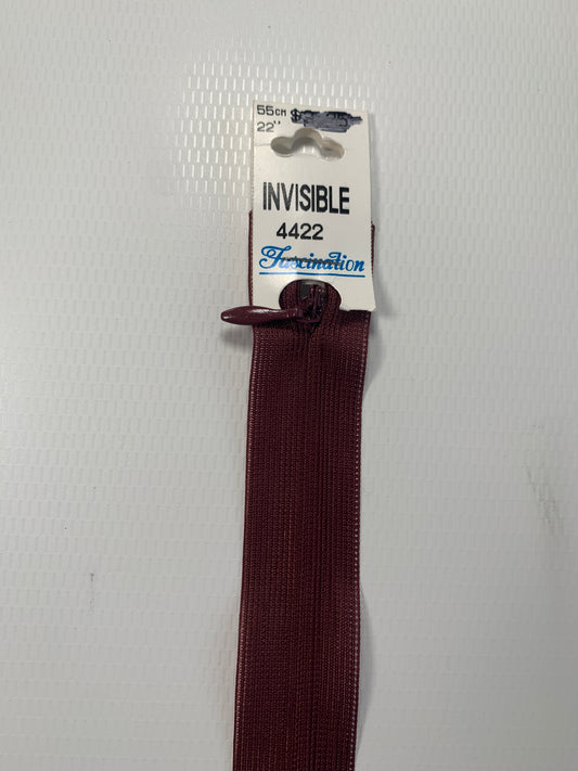 22 Inch Invisible Non-Separating, Burgandy, Plastic Zipper