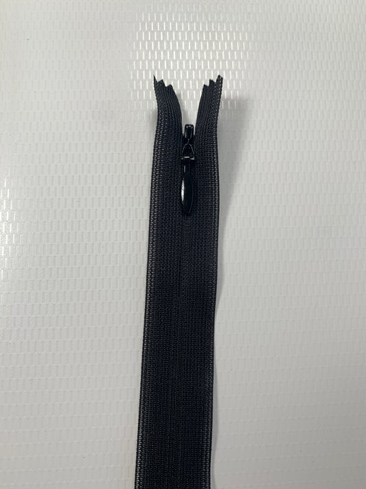 8 Inch Invisible Non-Separating, Black, Plastic Zipper
