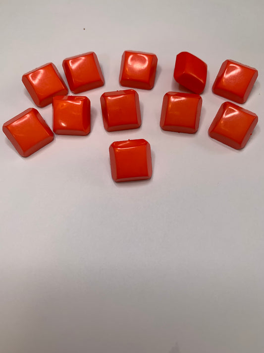 Vintage Novelty 7 Square Block, Buttons, Shank, Orange, 1.5cm, New/Old Stock