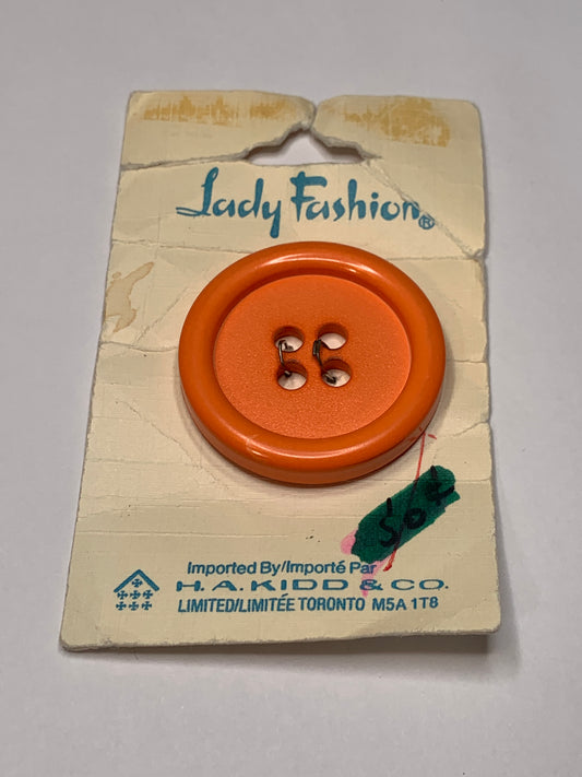 Vintage 1 Big Round Plastic Button, Flat, Orange, 3.3cm, New/Old Stock
