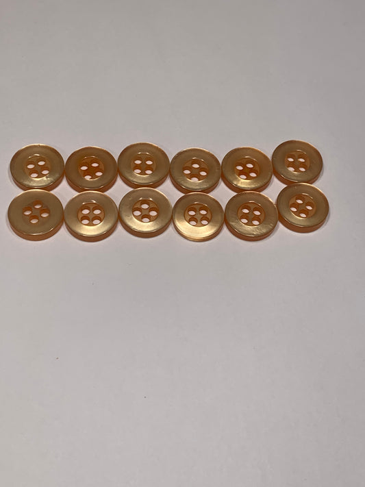 Vintage 12 Round Small Plastic Buttons, 4 Holes Flat, Orange, 1.1cm, New/Old Stock
