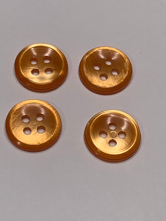 Vintage 4 Round Small Plastic Buttons, 4 Holes Flat, Orange, 1.1cm, New/Old Stock