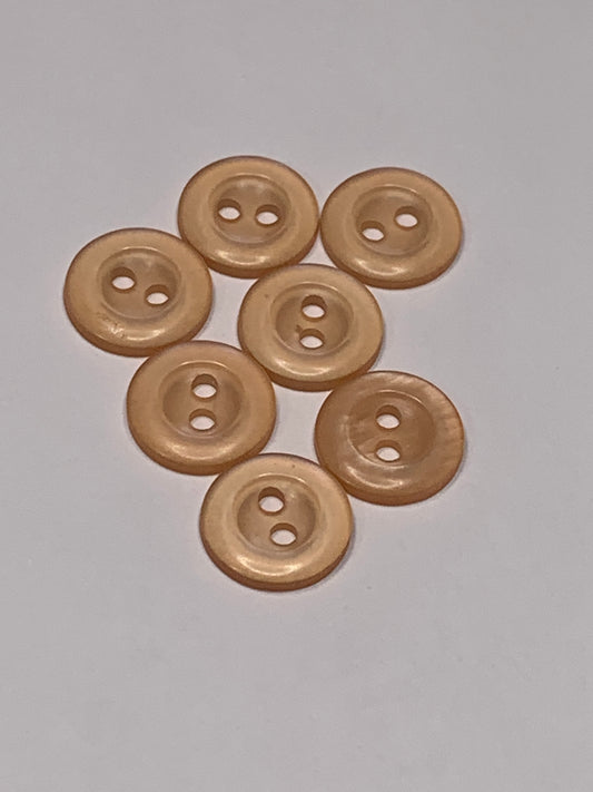 Vintage 7 Round Small Plastic Buttons, 2 Holes Flat, Orange, 1.1 cm, New/Old Stock