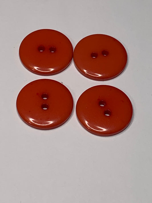 Vintage 4 Round Medium Plastic Buttons, 2 Holes Flat, Orange, 1.8 cm, New/Old Stock