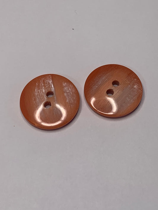 Vintage 2 Round Medium Plastic Buttons, 2 Holes Flat, Orange, 2 cm, New/Old Stock