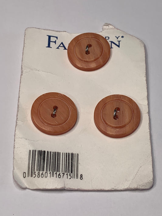 Vintage 3 Round Medium Plastic Buttons, 2 Holes Flat, Orange, 1.8 cm, New/Old Stock