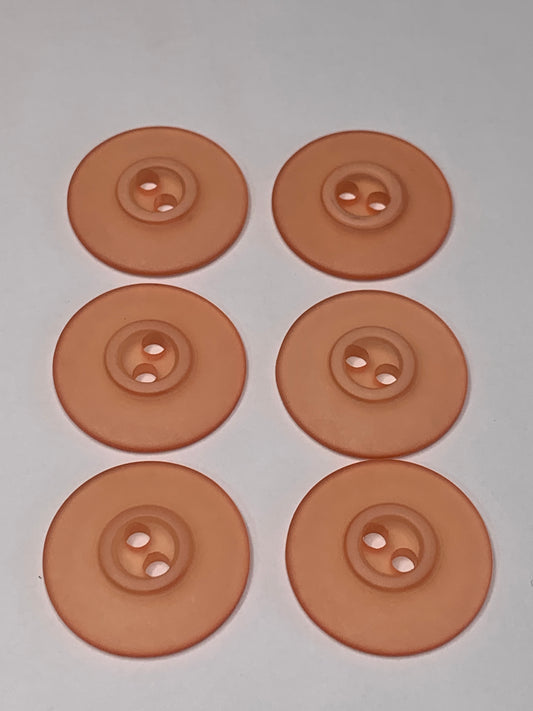 Vintage 4 Round Medium Plastic Buttons, 2 Holes Flat, Orange, 2.0 cm, New/Old Stock