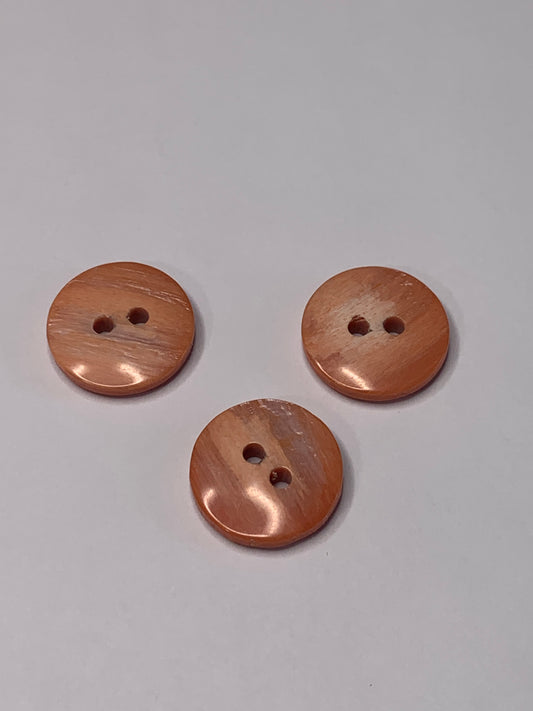 Vintage 3 Round Small Plastic Buttons, 2 Holes Flat, Orange, 1.5 cm, New/Old Stock