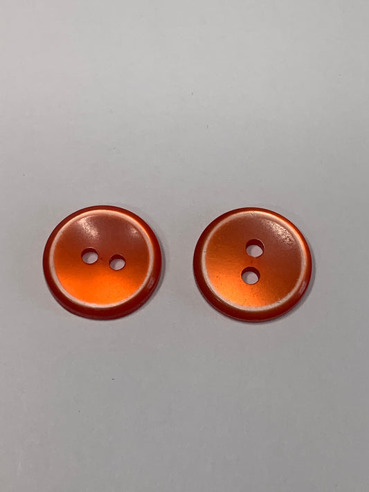 Vintage 2 Round Small Plastic Buttons, 2 Holes Flat, Orange, 1.2 cm, New/Old Stock