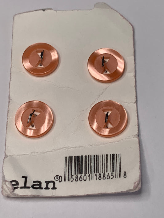 Vintage 4 Round Small Plastic Buttons, 2 Holes Flat, Orange, 1.2 cm, New/Old Stock