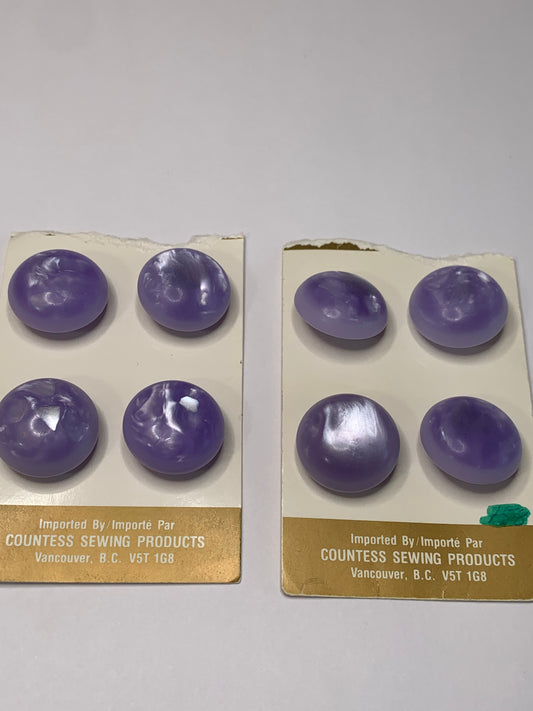 Vintage 8 Medium Round Plastic Buttons, Shank, Light Purple, 1.8 cm, New/Old Stock
