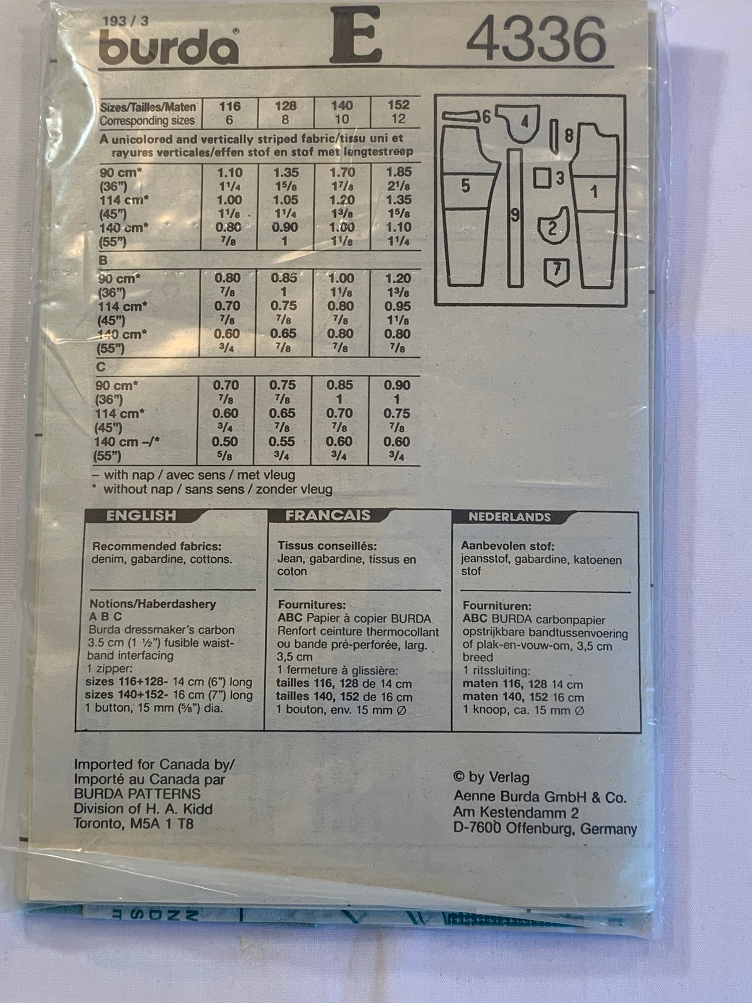 Burda Sewing Pattern 4336 Girls'/Boys' Pants, Shorts, Pockets, Zipper Front, 3 Lengths, Size 6-12, Uncut, 2000