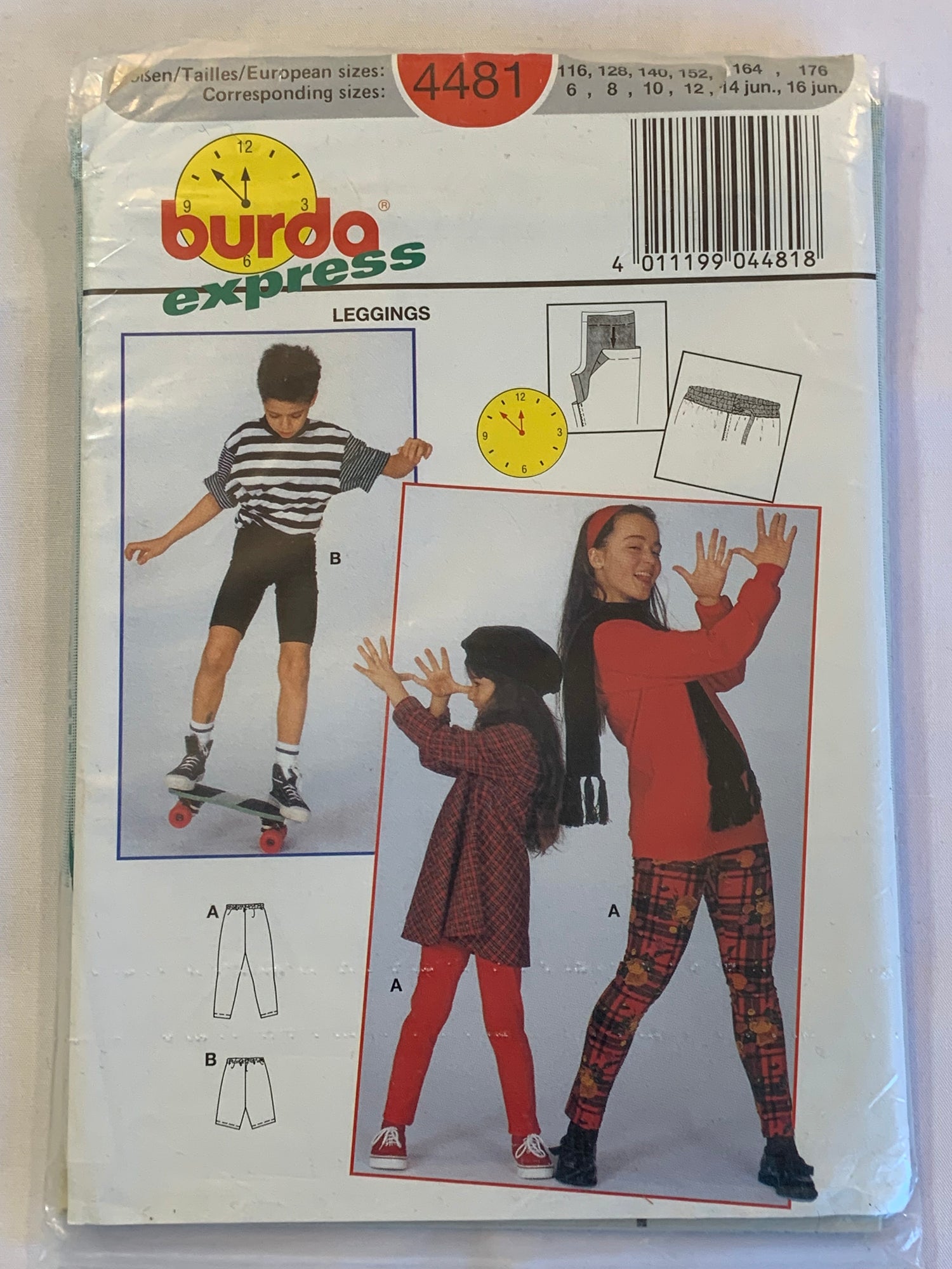 Burda Sewing Pattern 4481 Girls'/Boys' Pants, Shorts, Elastic Waist, Pull-On, Stretch Knits, Size 6-16, Uncut, 2000