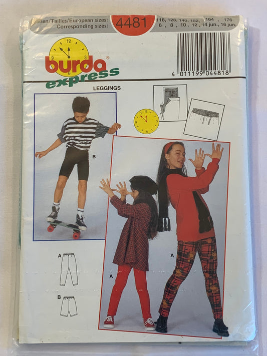 Burda Sewing Pattern 4481 Girls'/Boys' Pants, Shorts, Elastic Waist, Pull-On, Stretch Knits, Size 6-16, Uncut, 2000
