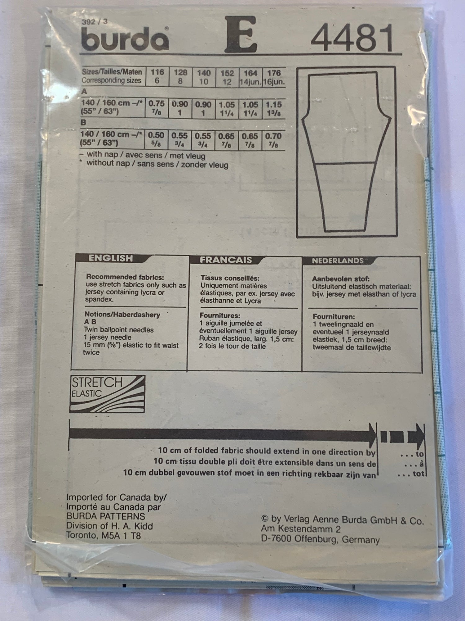 Burda Sewing Pattern 4481 Girls'/Boys' Pants, Shorts, Elastic Waist, Pull-On, Stretch Knits, Size 6-16, Uncut, 2000