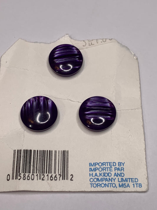 Vintage 3 Round Plastic Buttons, Shank, Medium Purple, 1.0 cm, New/Old Stock